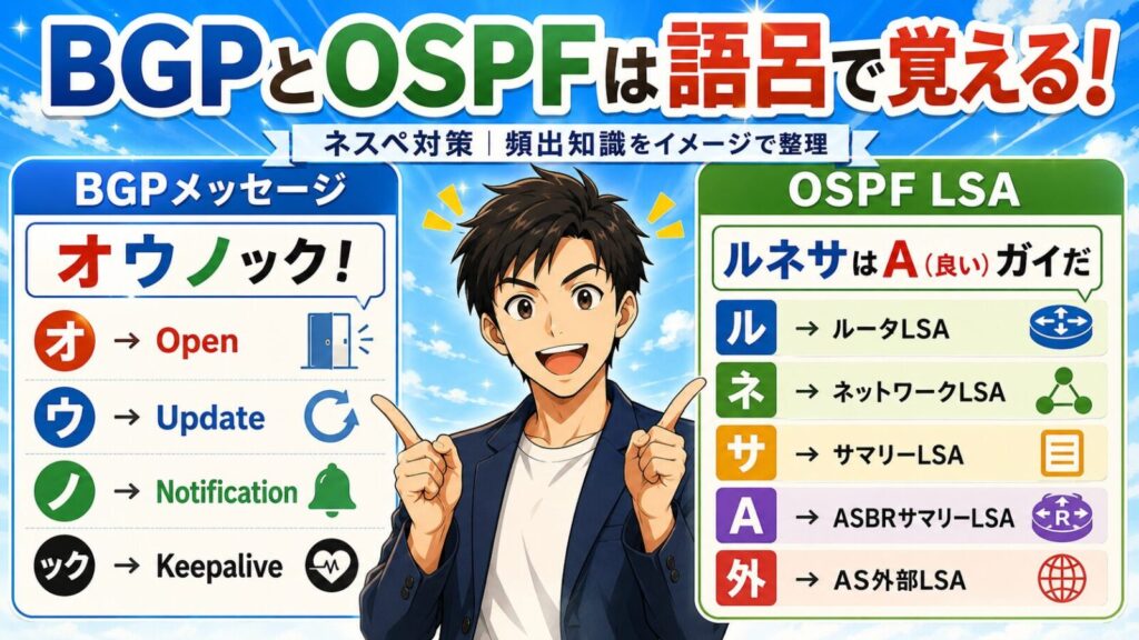 BGPとOSPFは語呂合わせで覚えるアイキャッチ画像