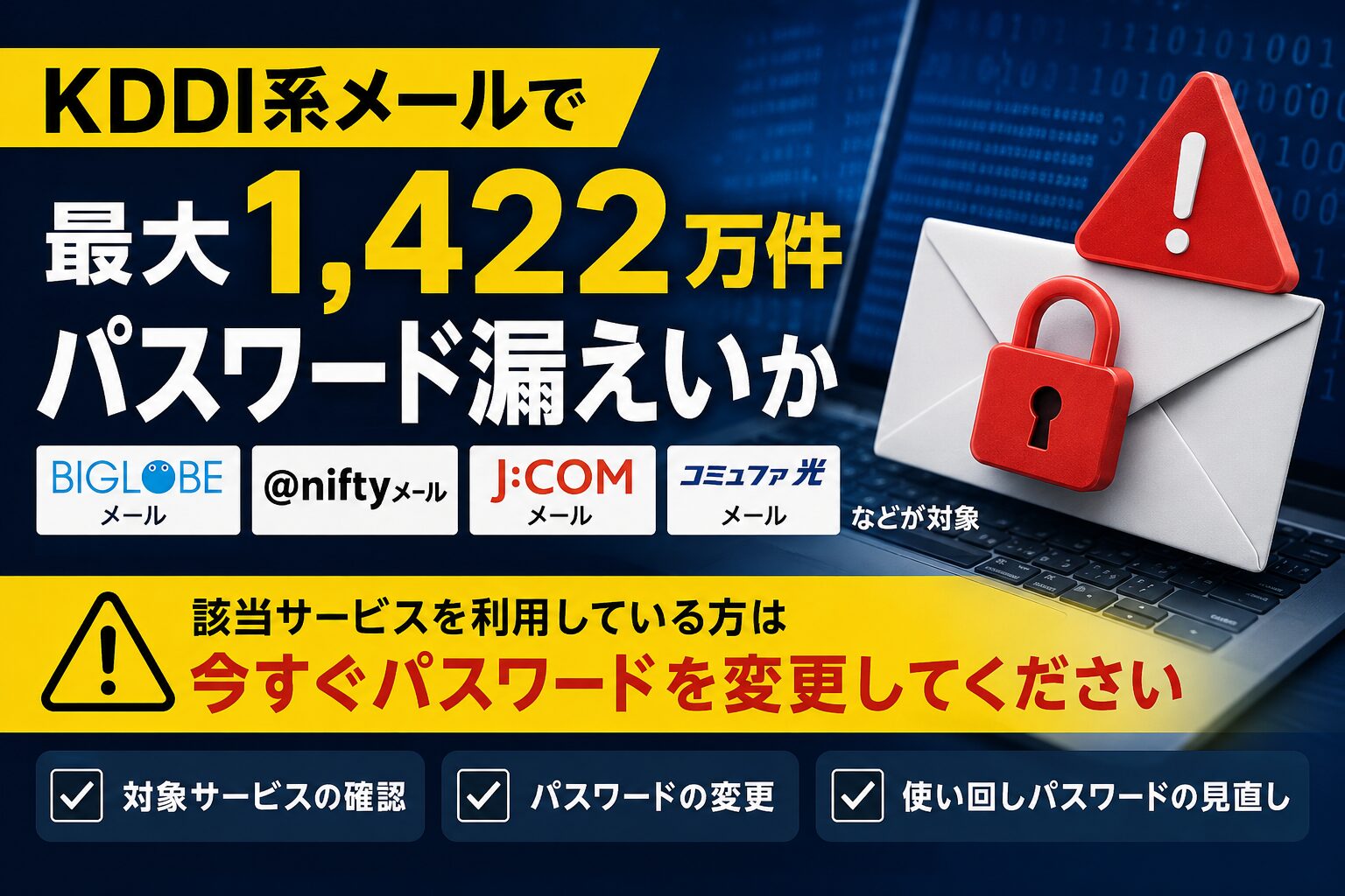 KDDI系メールのパスワード漏えいとは？BIGLOBE・@nifty利用者が今すぐ確認すべきこと