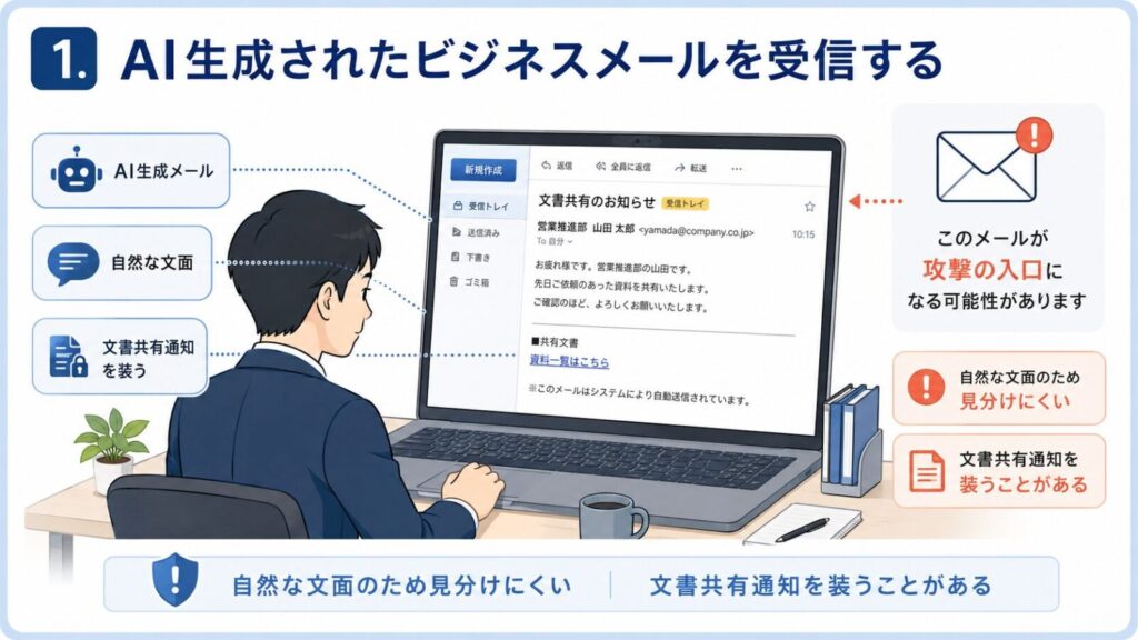 AI生成されたビジネスメールを受信する説明画像