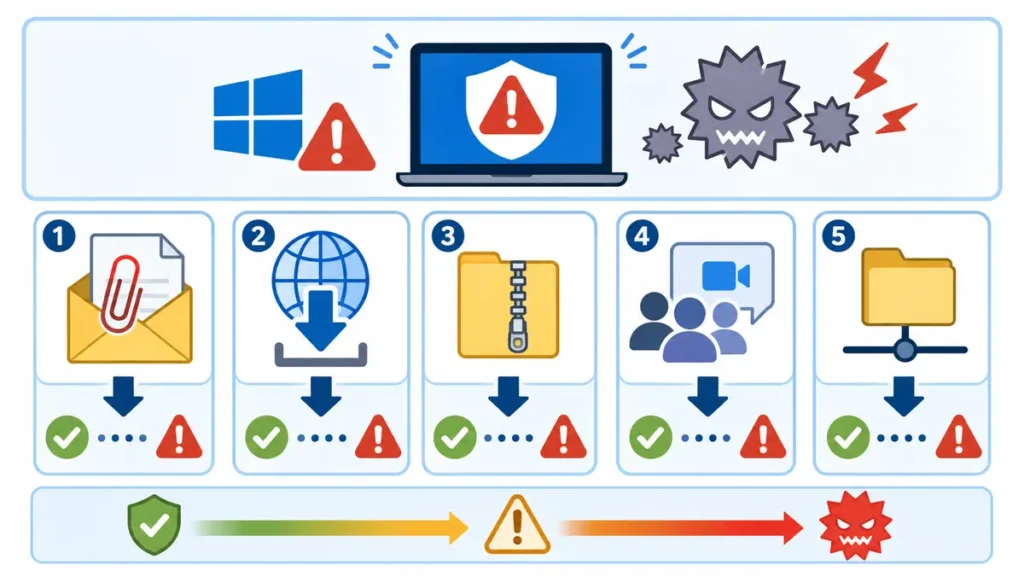 Windowsでコンピューターに害を及ぼす可能性がある警告が出やすい5場面