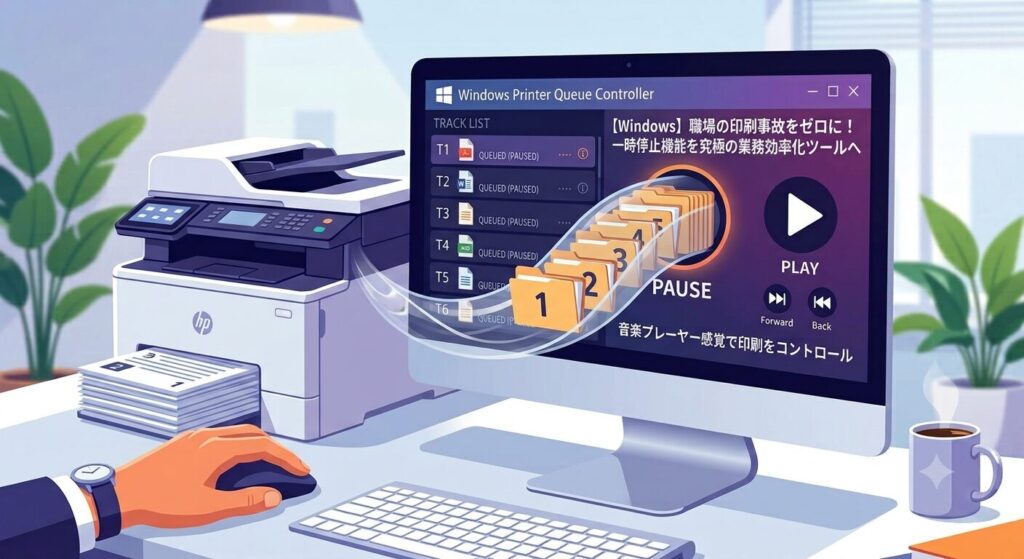 プリンタを一時停止して業務効率化のイメージ画像