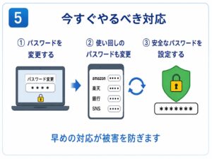 メールパスワード変更、使い回しパスワード変更、安全なパスワード設定を示す図