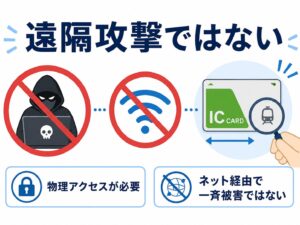 FeliCaの脆弱性はインターネット経由ではなく物理アクセスが必要なことを示すイラスト