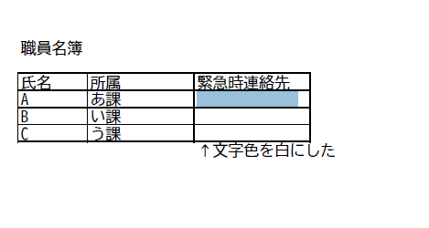  白文字にした電話番号が見えなくなったPDFの職員名簿