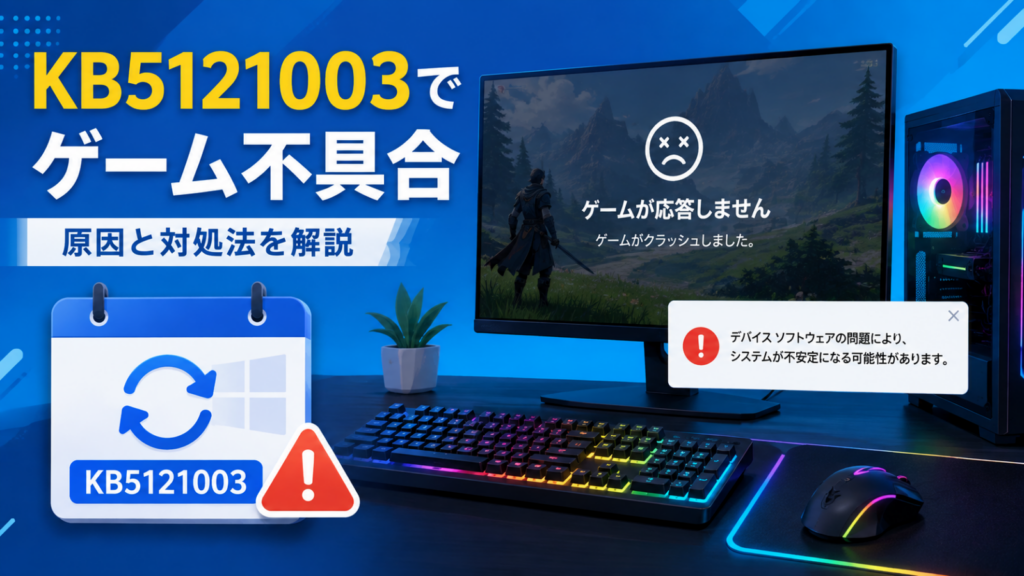 KB5121003適用後のゲーム不具合と対処法を示すイメージ画像
