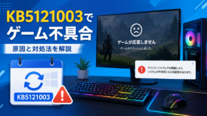 KB5121003適用後のゲーム不具合と対処法を示すイメージ画像