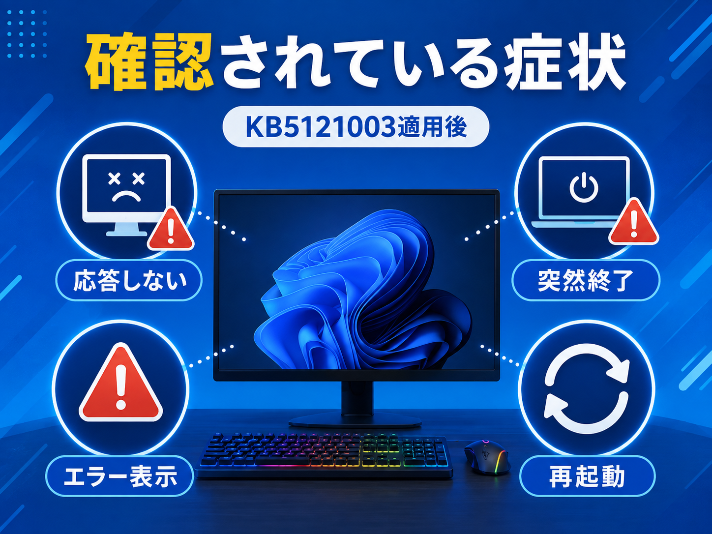KB5121003適用後に確認されている症状をまとめた図