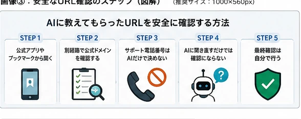 AIが示したURLを公式アプリや別経路で確認する手順