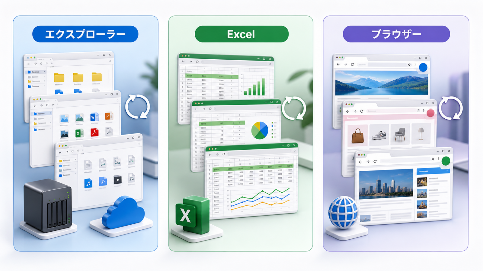 エクスプローラー・Excel・ブラウザーで複数ウィンドウを切り替える活用例