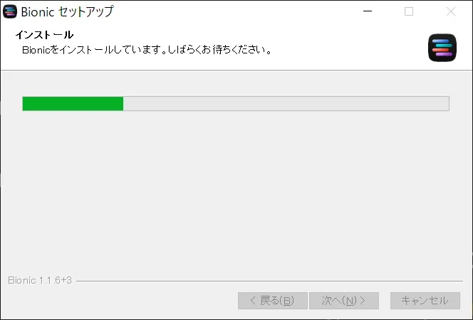 Bionic 1.1.6+3のセットアップでインストールが進行している画面