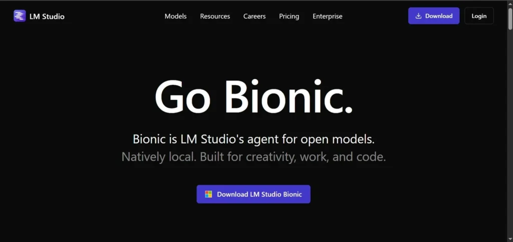LM Studio公式サイトに表示されたBionicの案内ページ