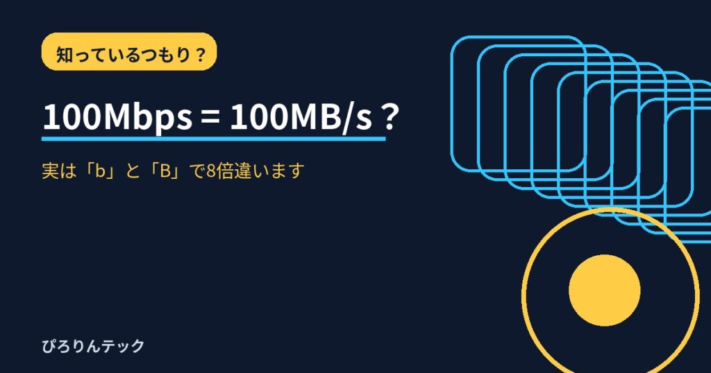 100Mbpsと100MB/sは同じではなくbとBで8倍違うことを示すアイキャッチ