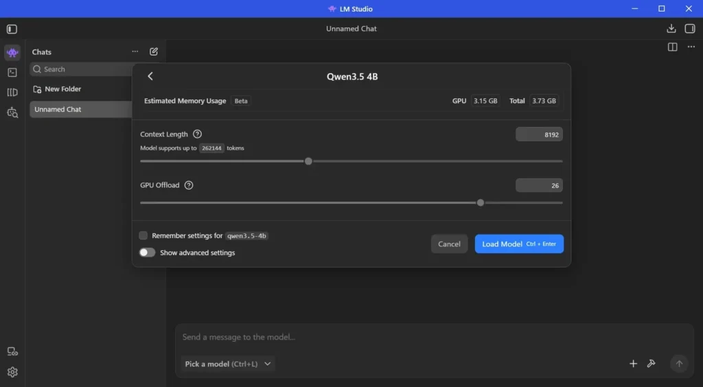 LM StudioでQwen3.5 4Bを読み込む際のメモリ見積もりとGPU Offload設定