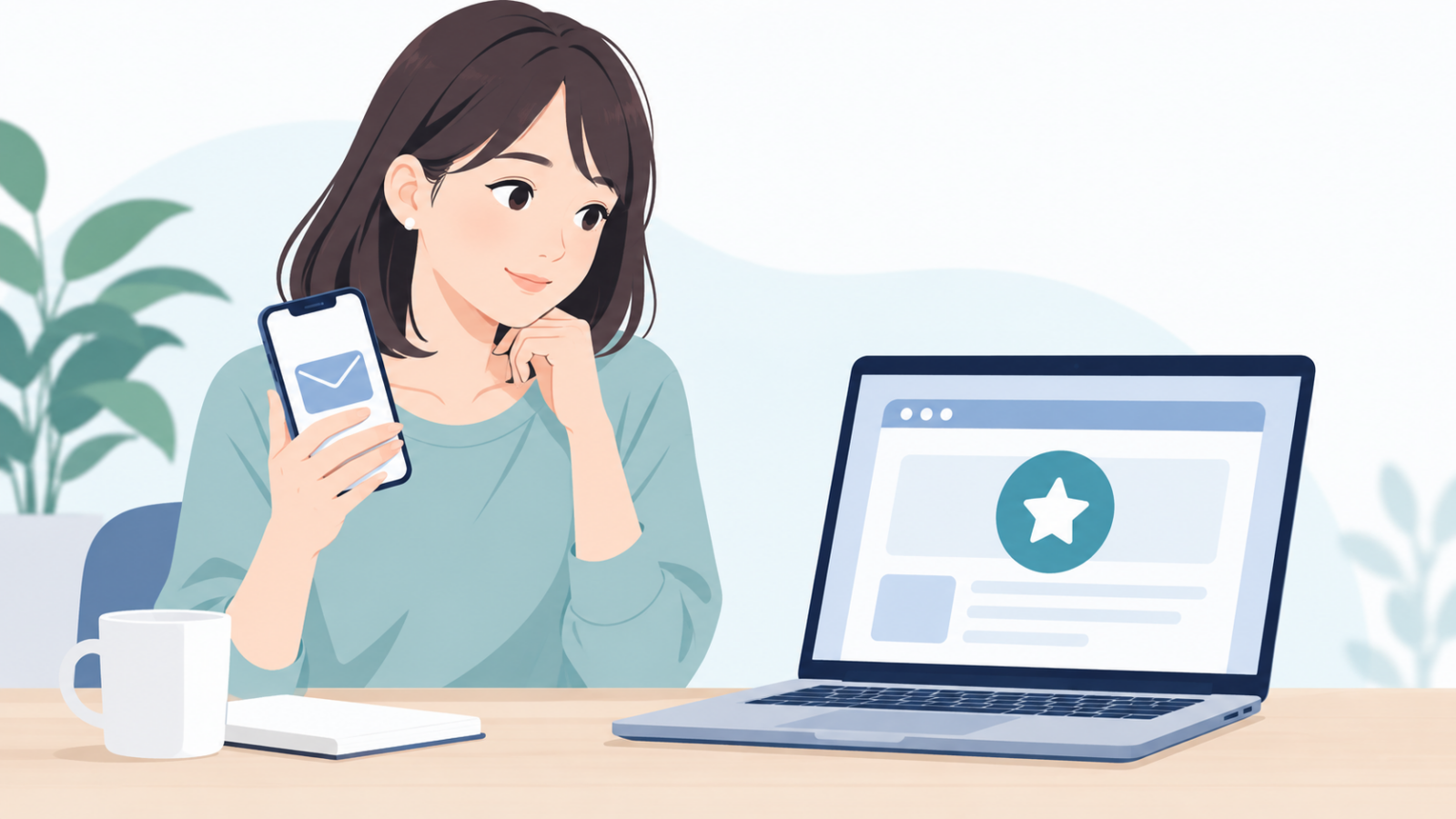 メール内のリンクに頼らず、普段利用する公式サイトで案内を確認するイメージ