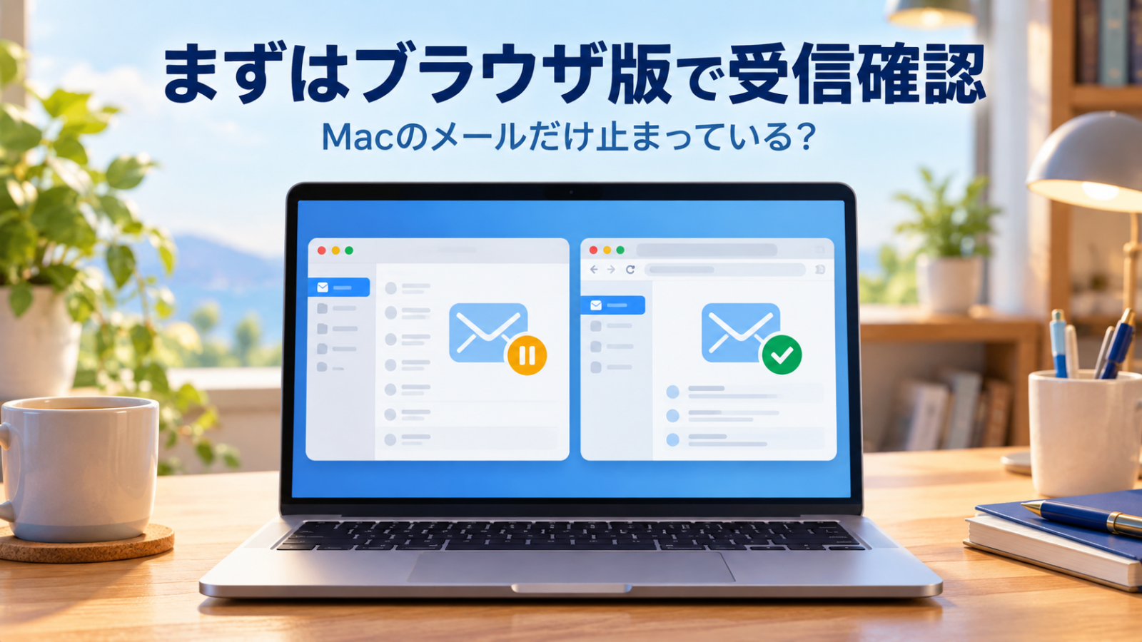 Macのメールだけ同期しない場合にブラウザ版Outlookで受信状況を確認するイメージ