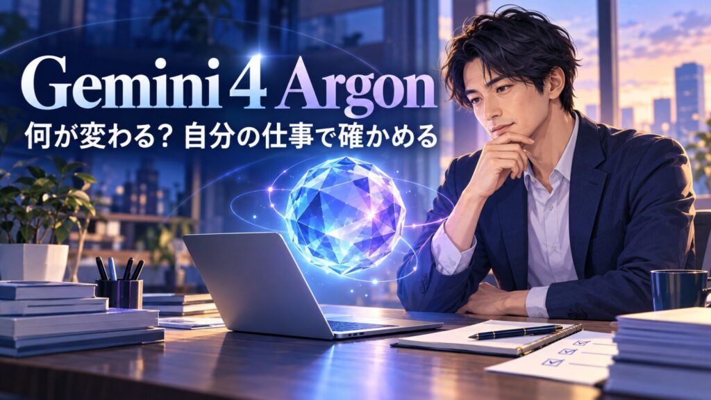 Gemini 4 Argonを仕事でどう使うか考える人のイメージ
