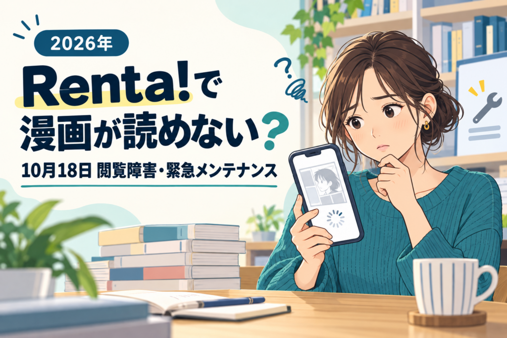 Renta!の閲覧障害と緊急メンテナンスを表す説明用イラスト