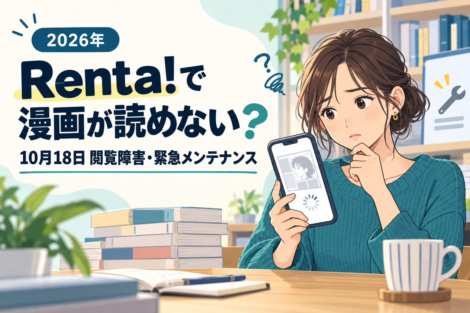 Renta!の閲覧障害と緊急メンテナンスを表す説明用イラスト