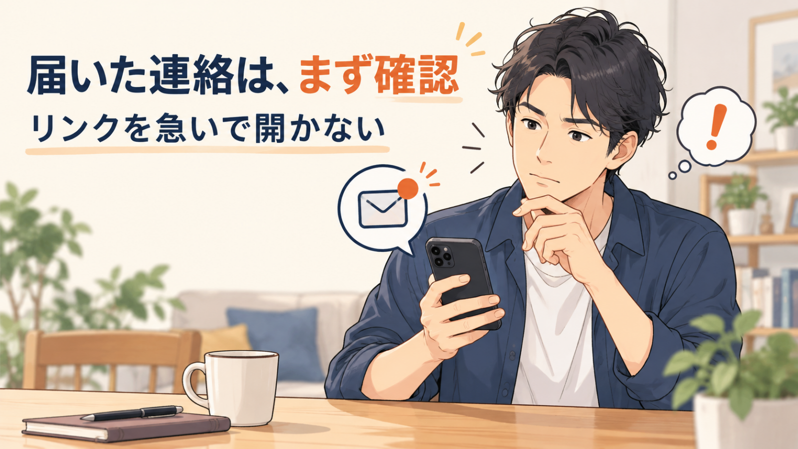 スマートフォンに届いた連絡をすぐに開かず確認する男性のイメージ
