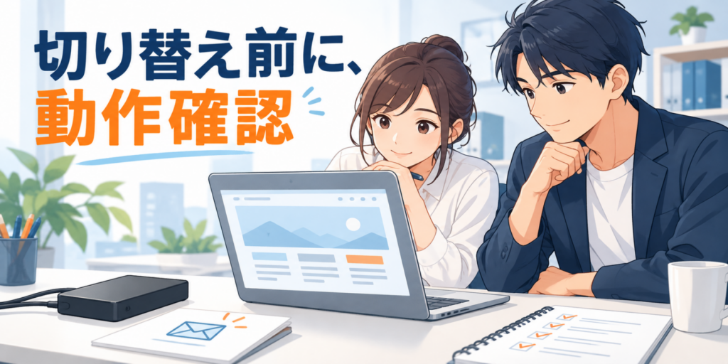 サーバーの切り替え前にサイトの動作とバックアップを確認する担当者