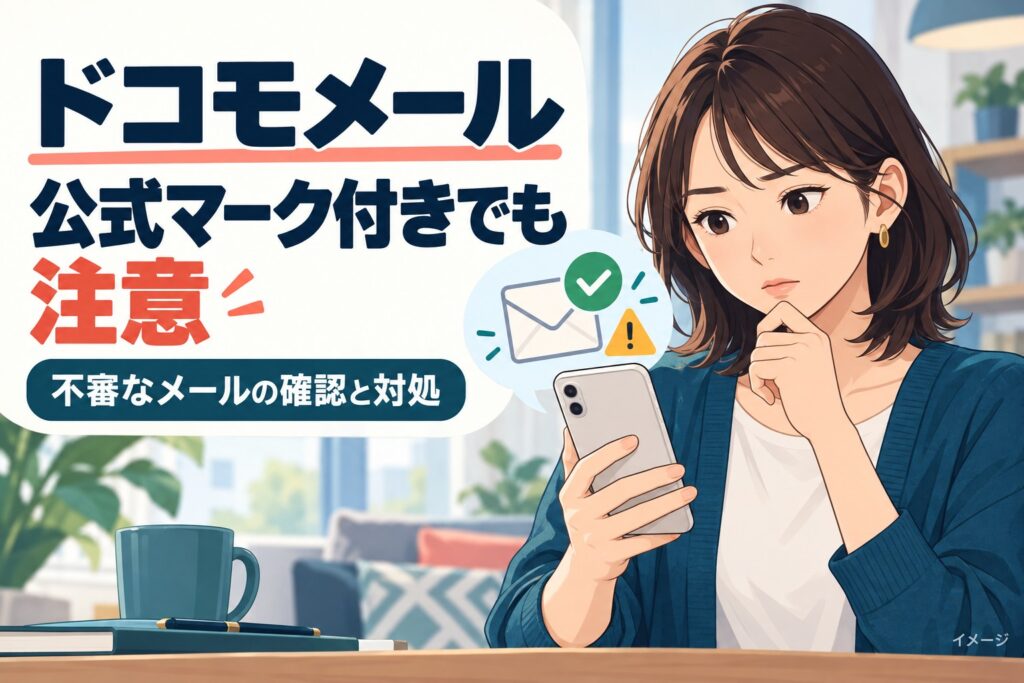 ドコモメールの公式マーク付きでも注意を促すイメージ
