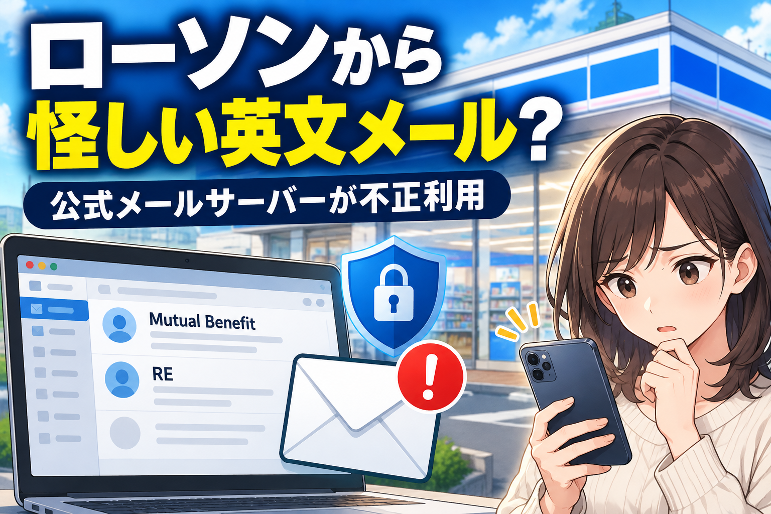 ローソンから怪しい英文メールが届いたことを伝えるイメージ
