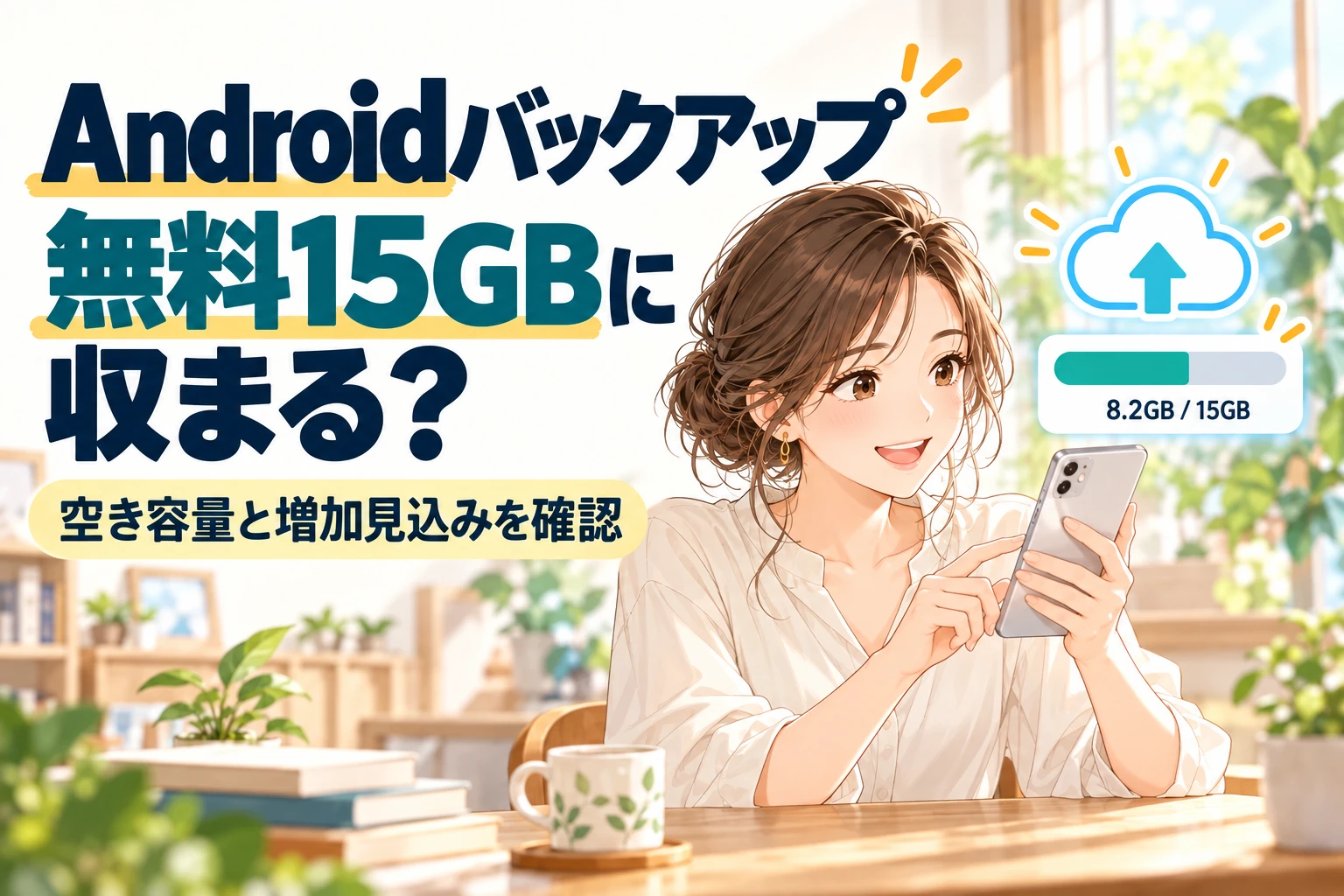 AndroidスマートフォンのバックアップがGoogleの無料15GBに収まるか確認するイメージ