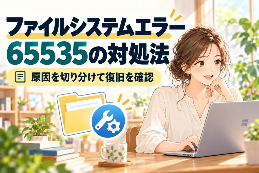 ファイルシステムエラー65535の原因を切り分け、復旧方法を確認するイメージ