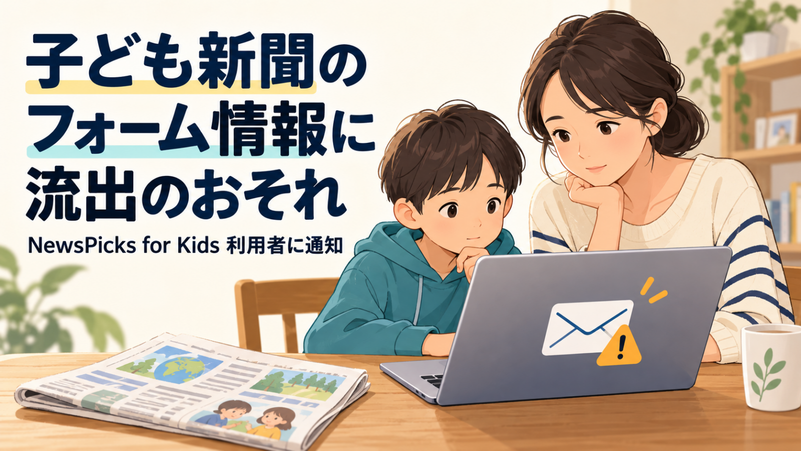NewsPicks for Kidsで情報流出のおそれ｜届いた通知メールと対象フォーム・保護者の対応のイメージ