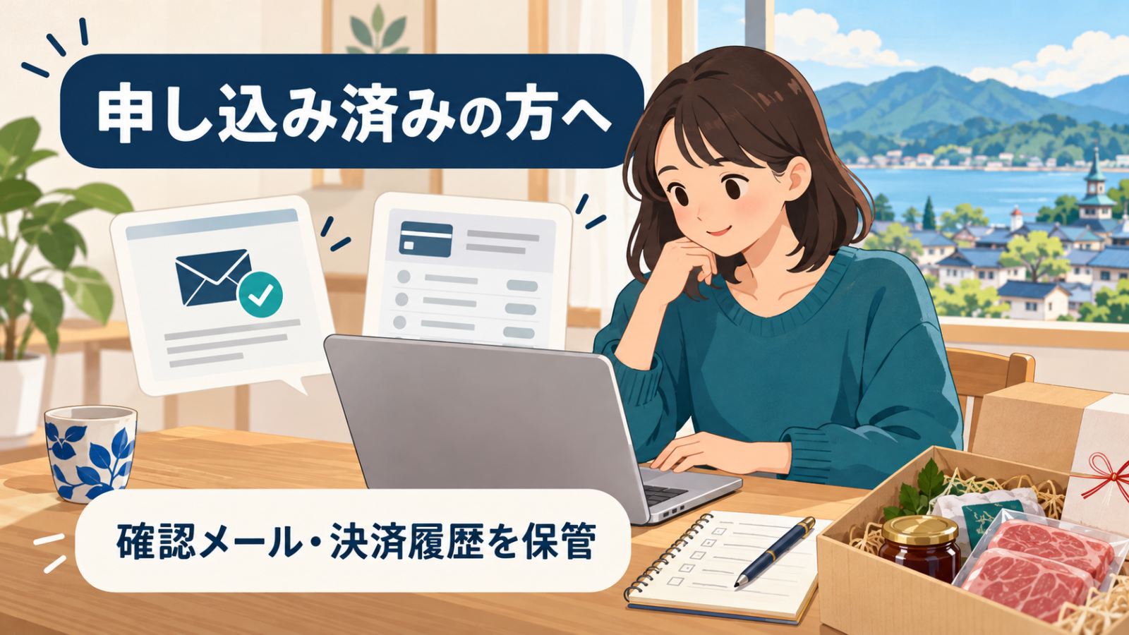寄付の確認メールと決済履歴を保管するイメージ