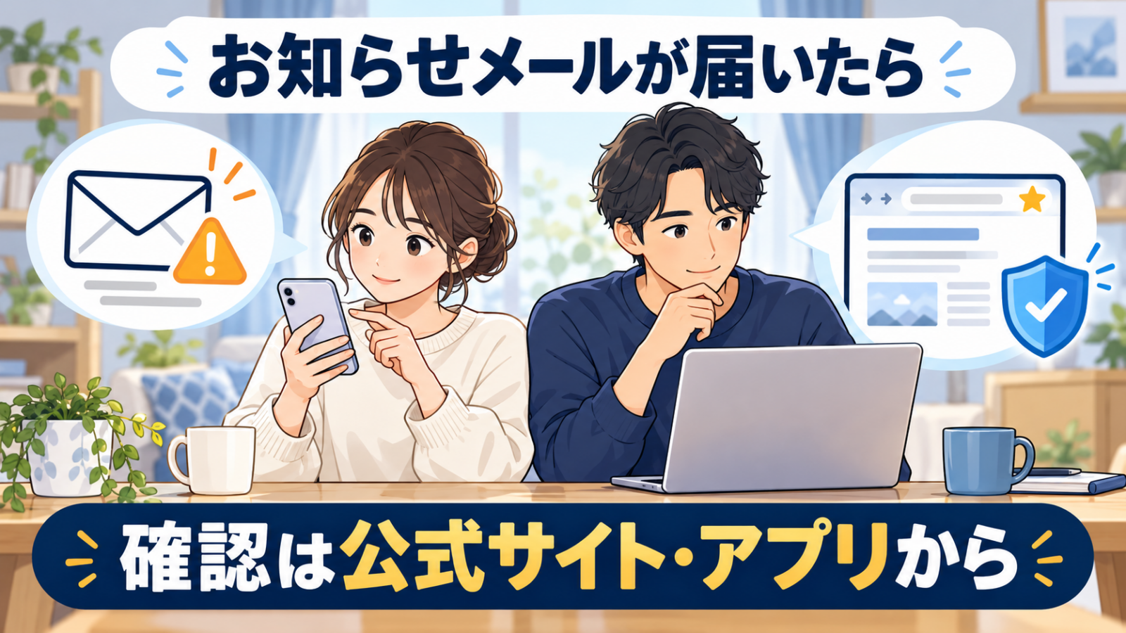 お知らせメールが届いたら、公式サイトやアプリから確認する利用者のイメージ