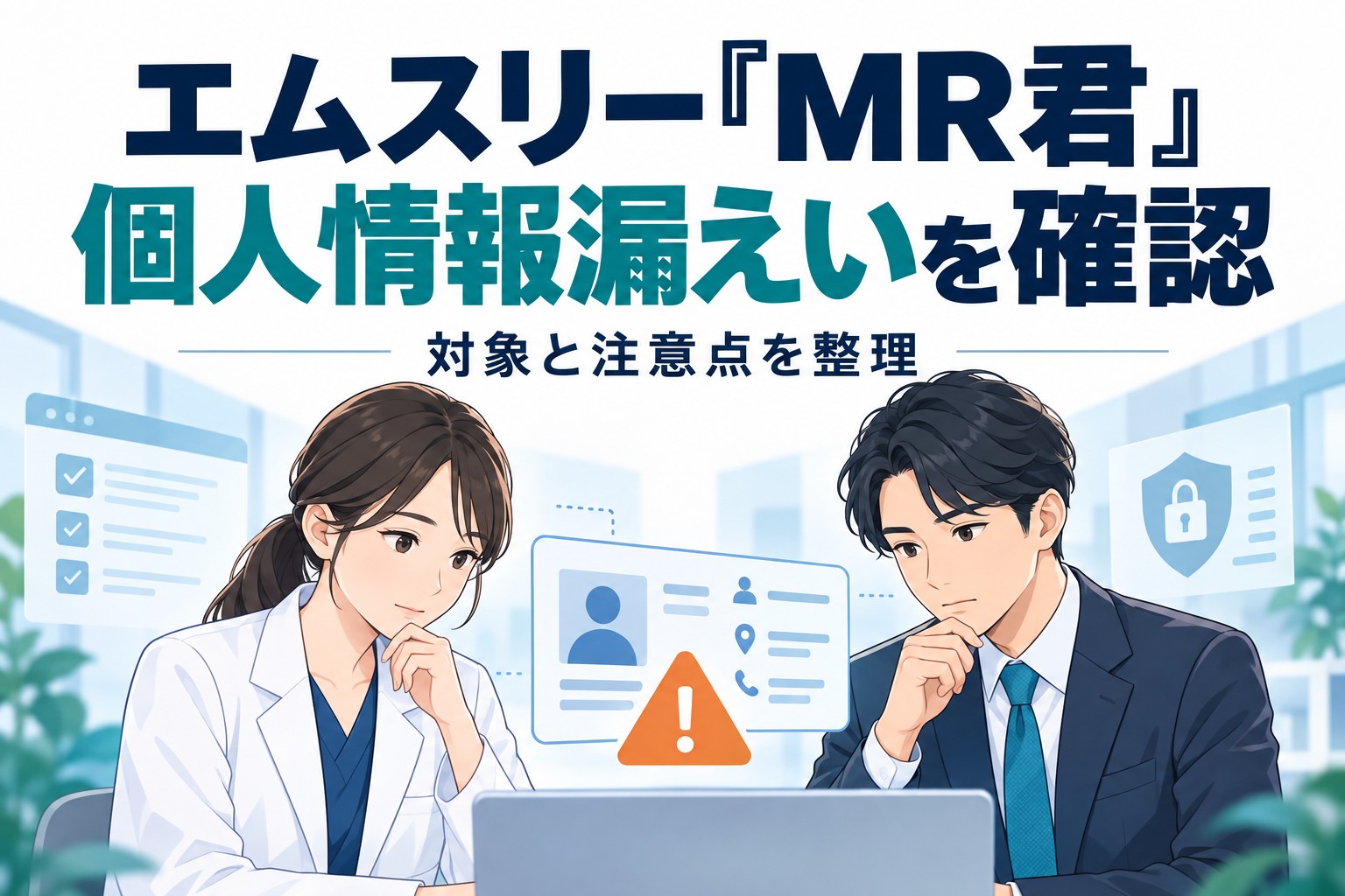 エムスリーMR君の情報漏えいについて医師と製薬企業担当者が確認するイメージイラスト