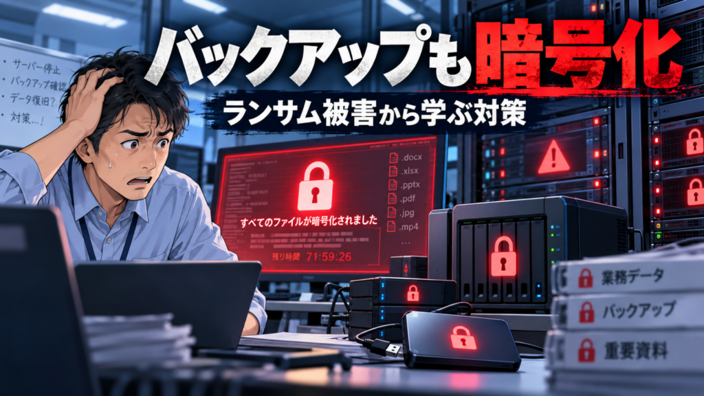 ランサムウェア被害でバックアップも暗号化された状況を示すアイキャッチ