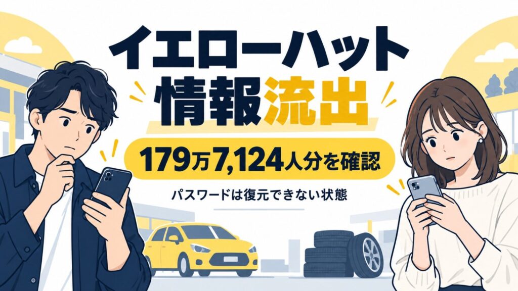 イエローハットで179万7,124人分の情報流出｜パスワードへの影響と確認することのイメージ
