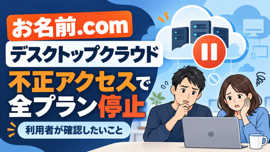 お名前.com デスクトップクラウドの不正アクセスによる全プラン停止と利用者の確認事項