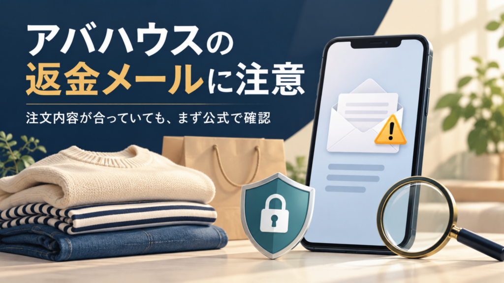 アバハウスの返金メールは注文内容が合っていても公式サイトで確認するよう呼びかける画像