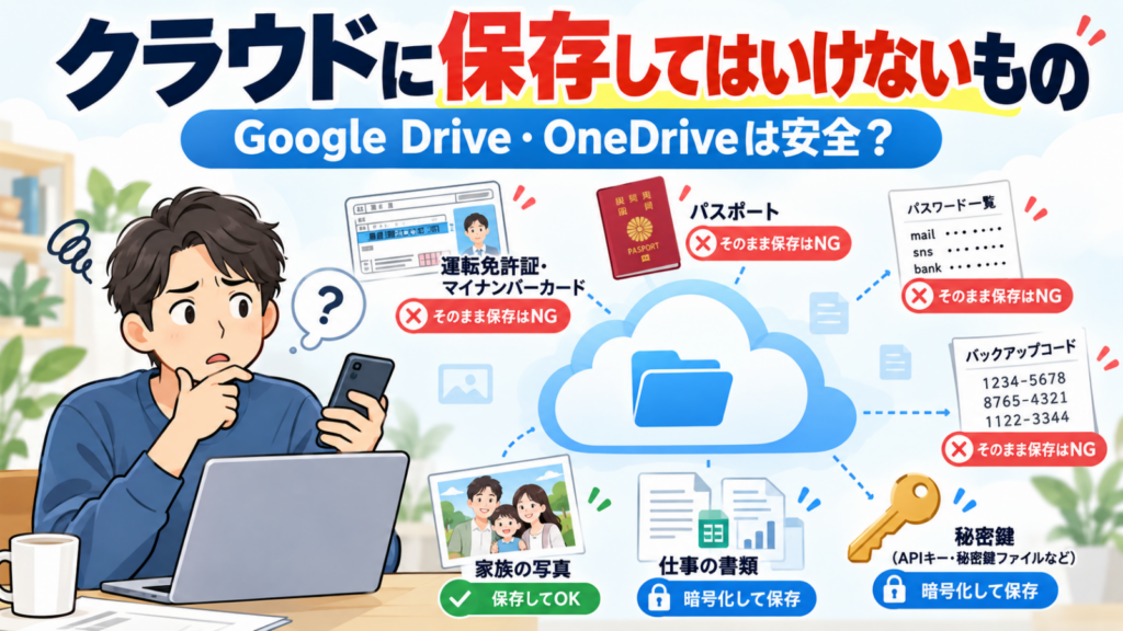 クラウドストレージに保存する情報の安全性を解説する図解