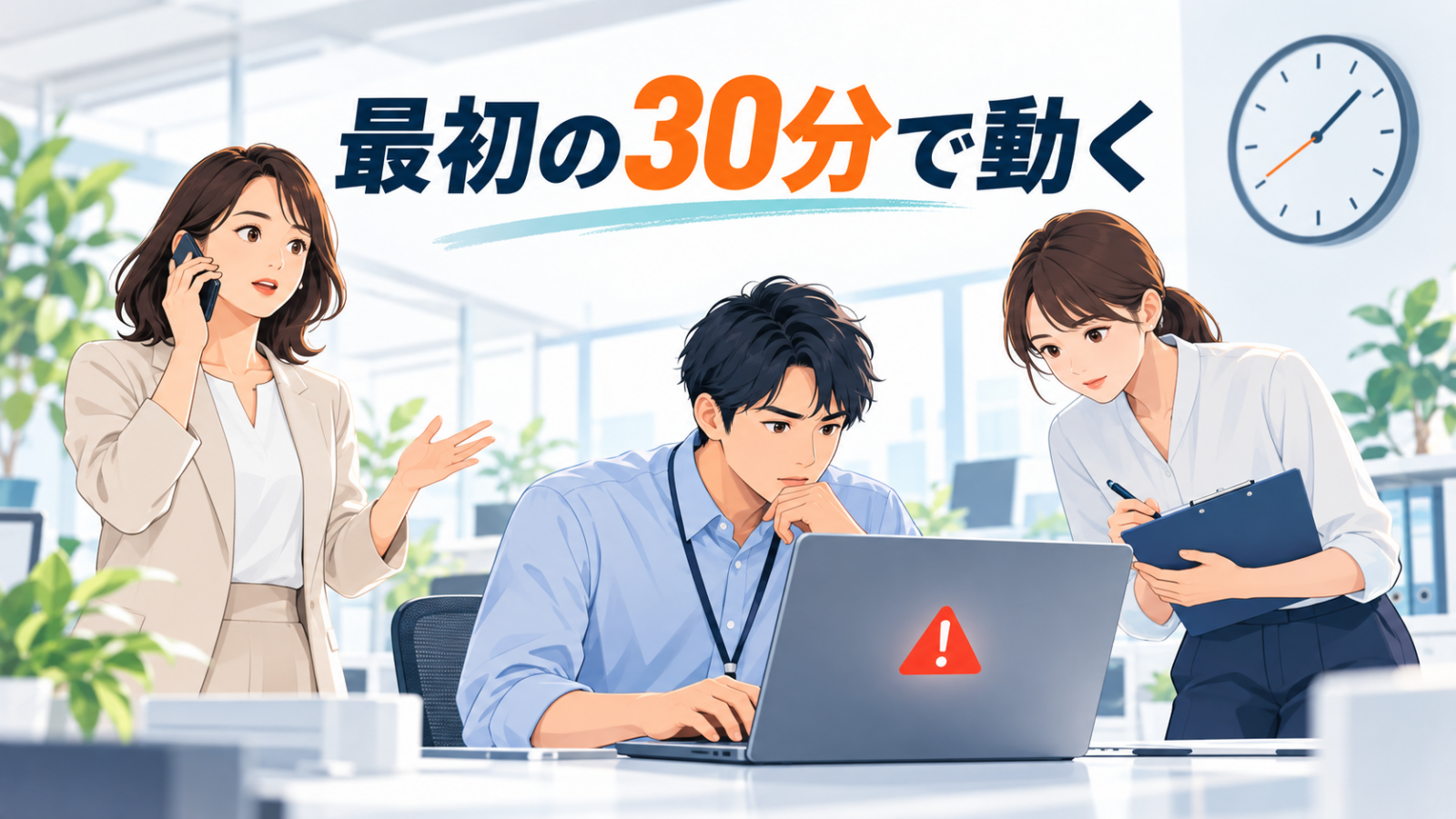 障害確認・電話連絡・状況記録を分担して初動対応する担当者