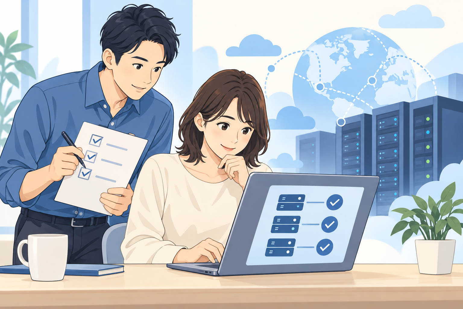 利用サーバーと公式の障害情報を確認するイメージ
