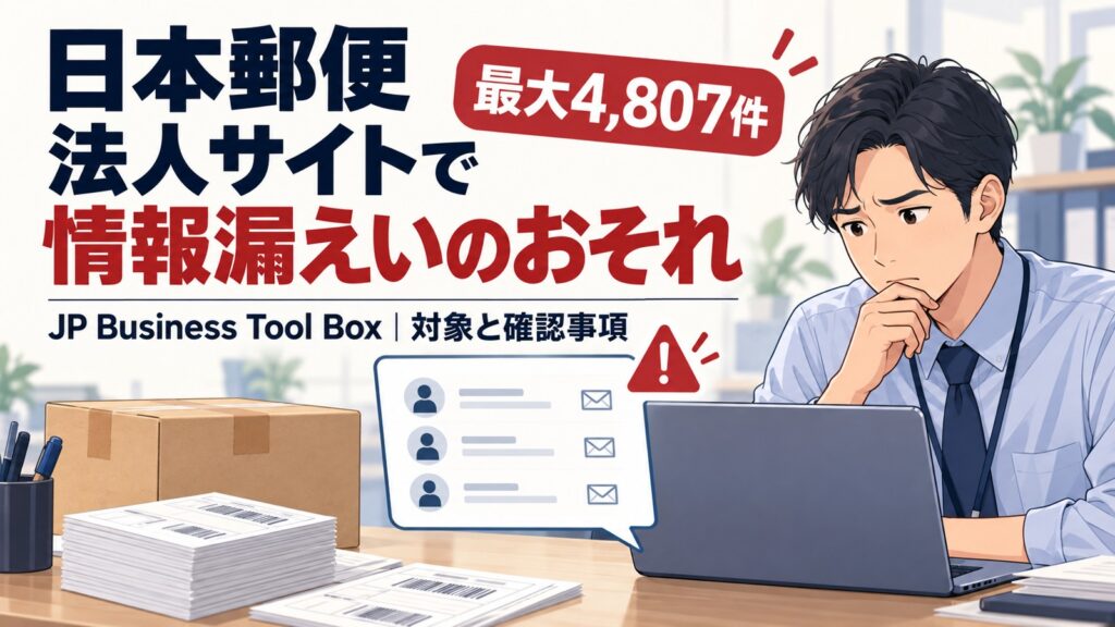 日本郵便の法人向けサイトJP Business Tool Boxで最大4,807件の情報漏えいのおそれ