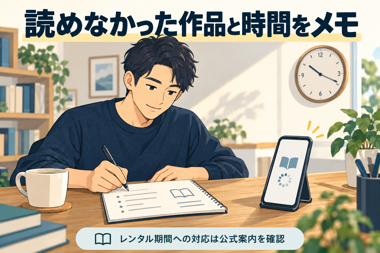 読めなかった作品と時間をメモし、レンタル期間への対応を公式で確認するイメージ
