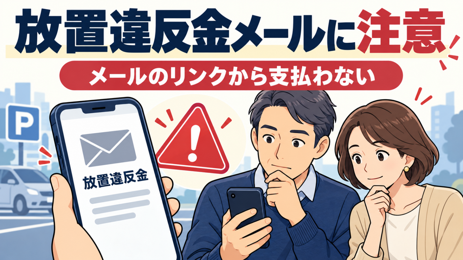 放置違反金のメールリンクから支払わないよう注意を促すイラスト